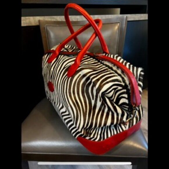 Tangaroa Terrida Zebra Print with Red Leather Accents Travel Bag - Picture 1 of 10